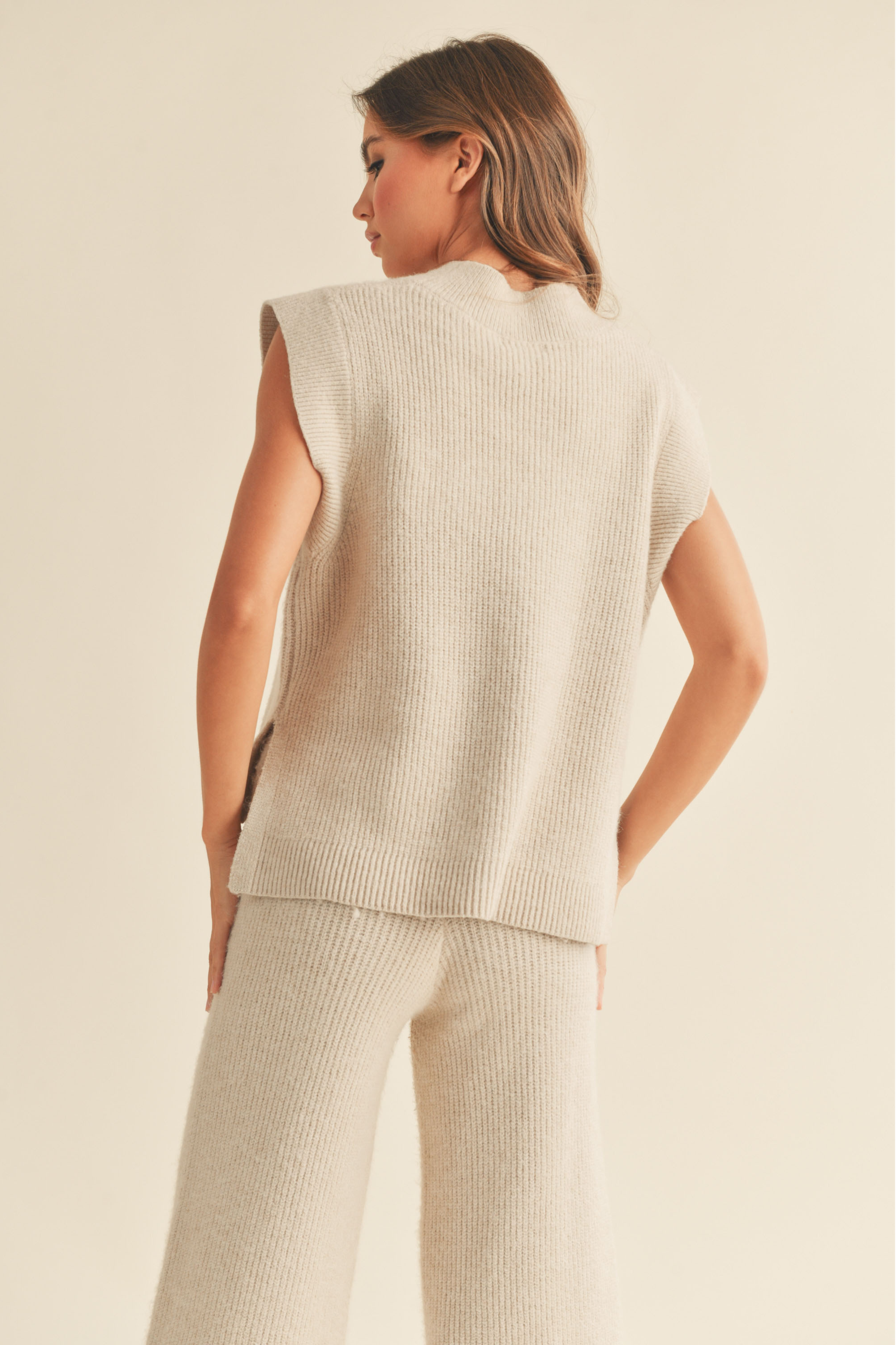 V-Neck Sweater Vest Top - beige, womens sweater / matching set collection