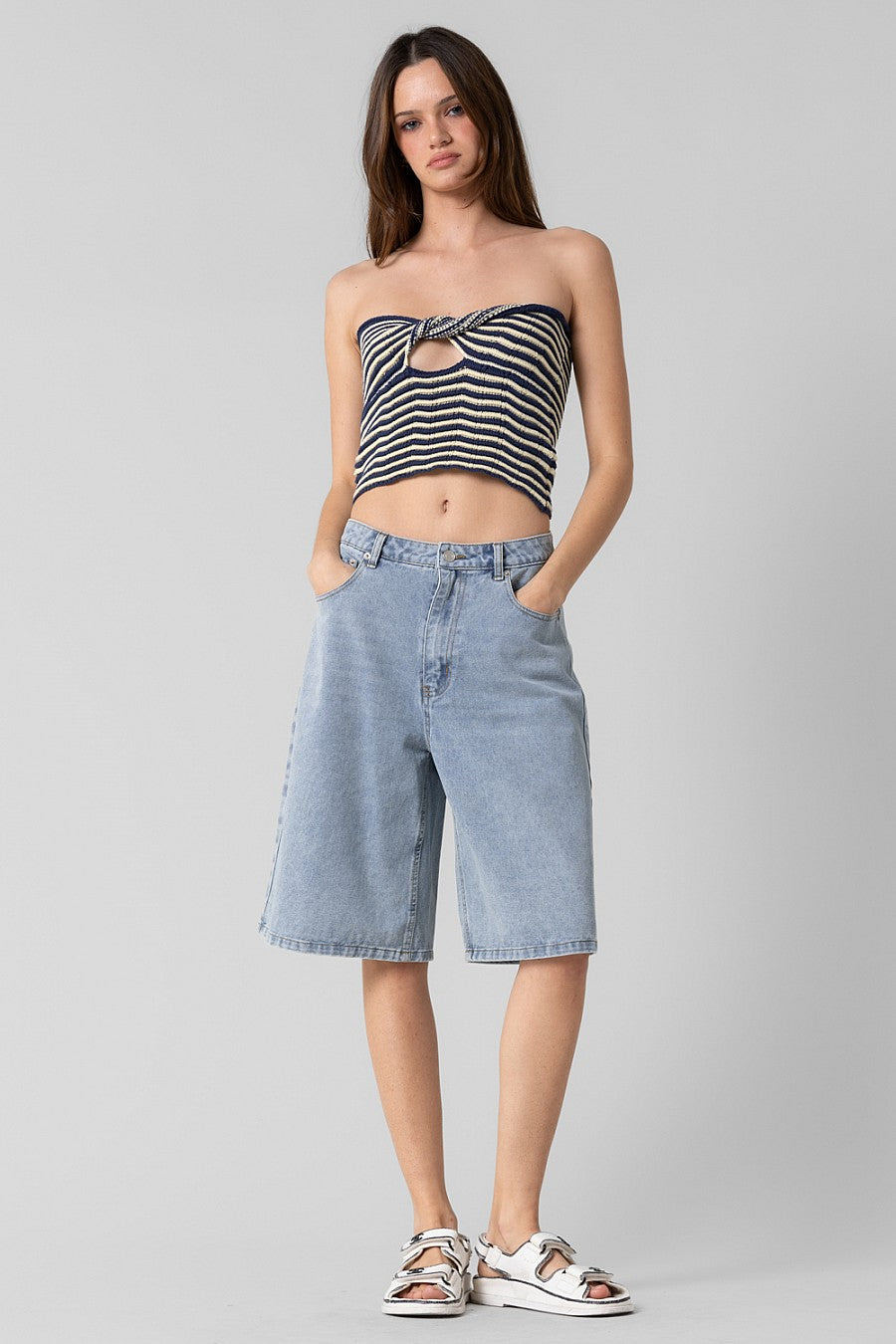 Crochet Twist Front Strapless Top - Navy, Women's Tops Collection