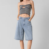 Crochet Twist Front Strapless Top - Navy, Women's Tops Collection