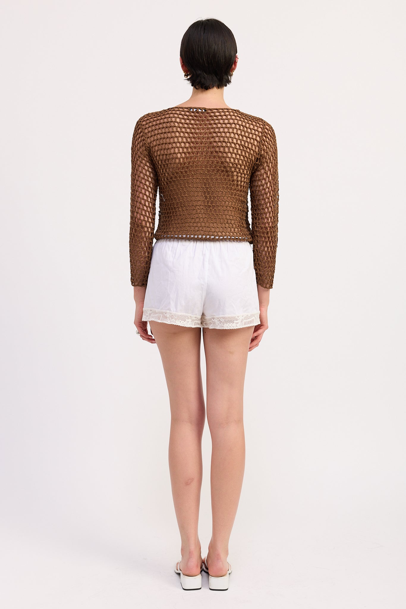 Crochet Long Sleeve Top - Brown, Women's Tops Collection