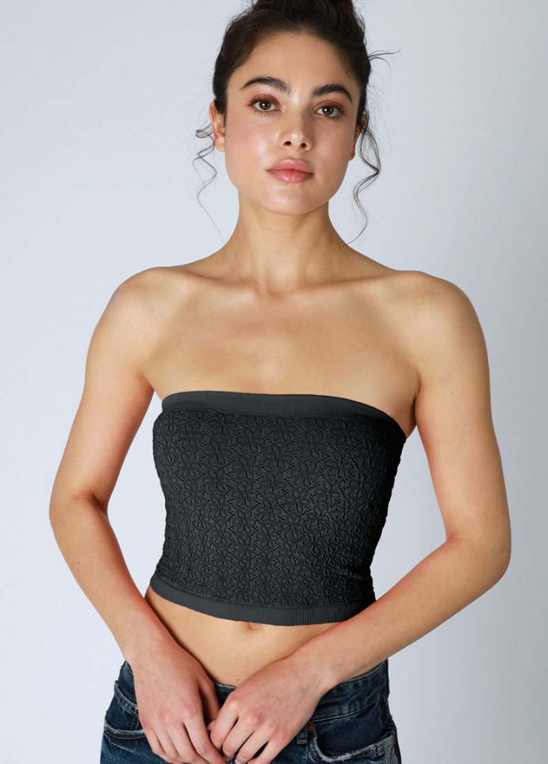Floral Lace Tube Top - Black, Women's Tops Collection