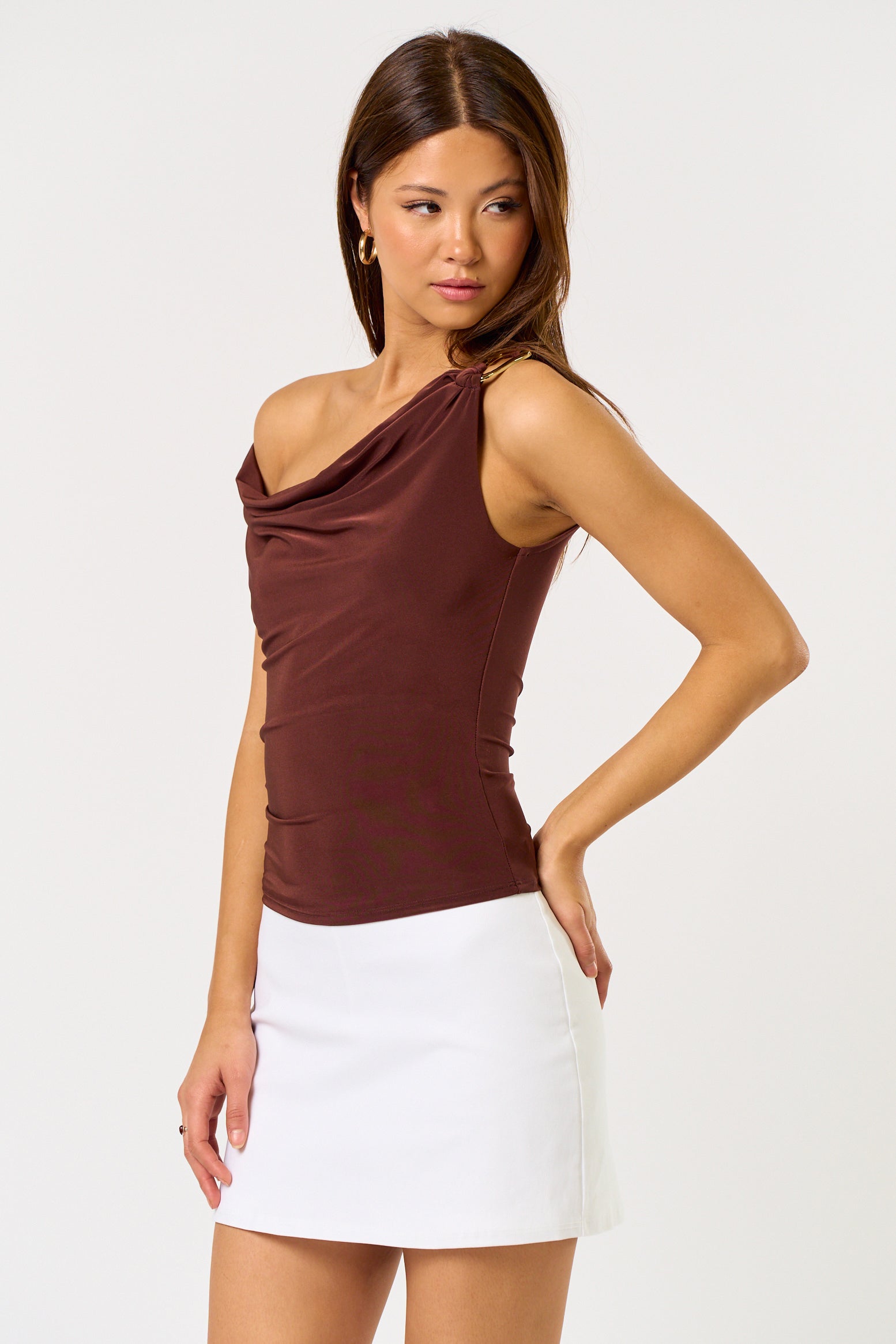 Metal Trim Cowl Top - Chocolate, Women's Top's Collection