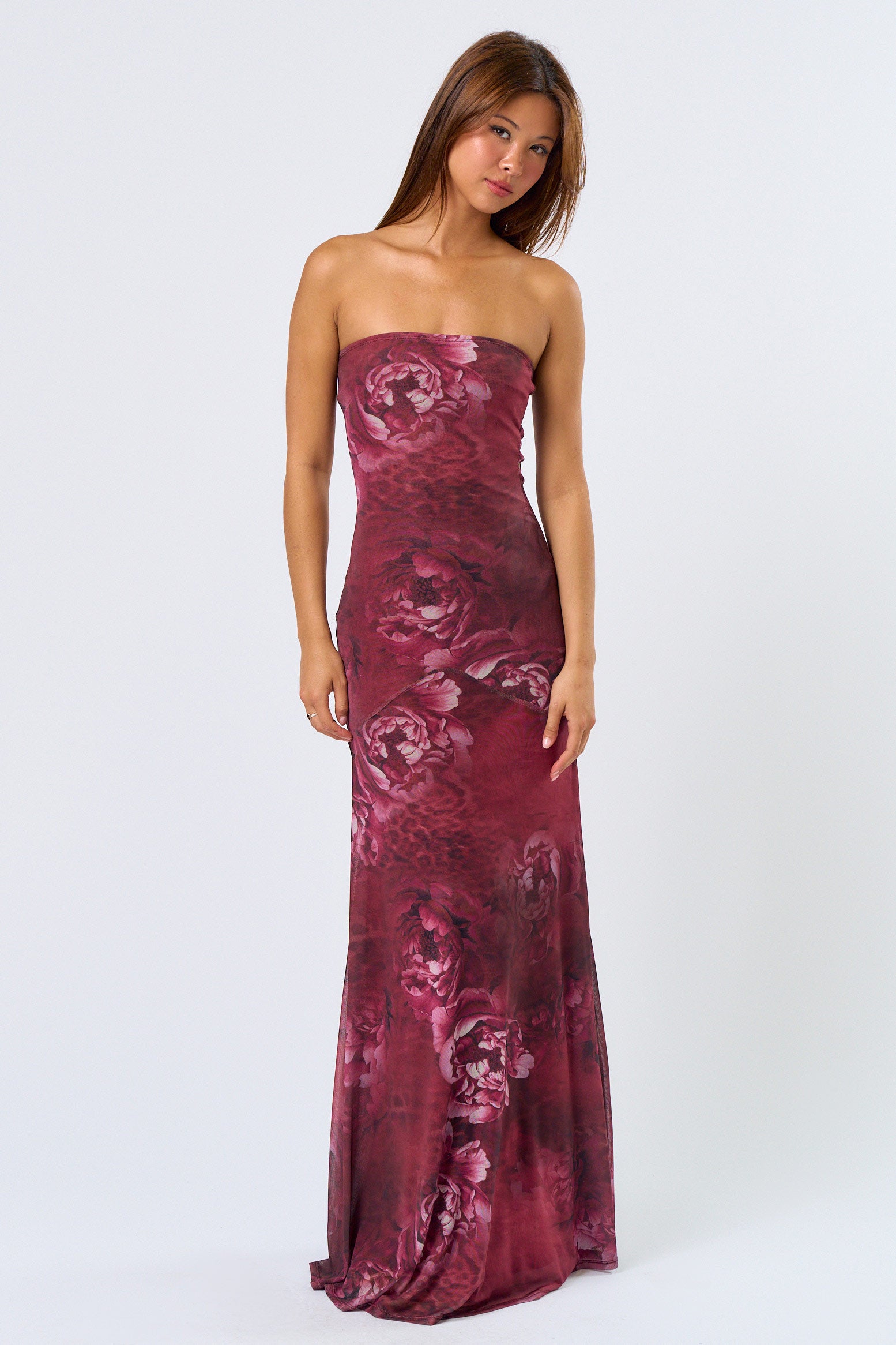 Tube Maxi Dress - burgundy floral, womens dresses collection