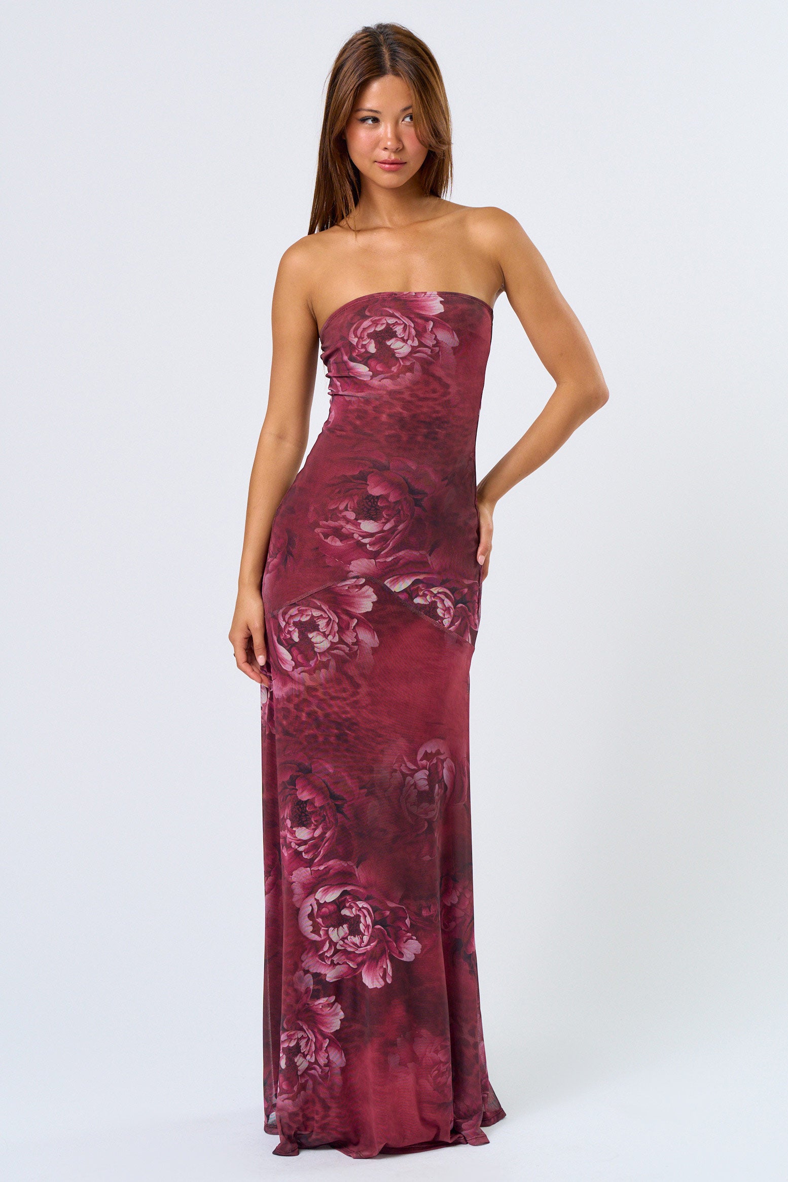 Tube Maxi Dress - burgundy floral, womens dresses collection