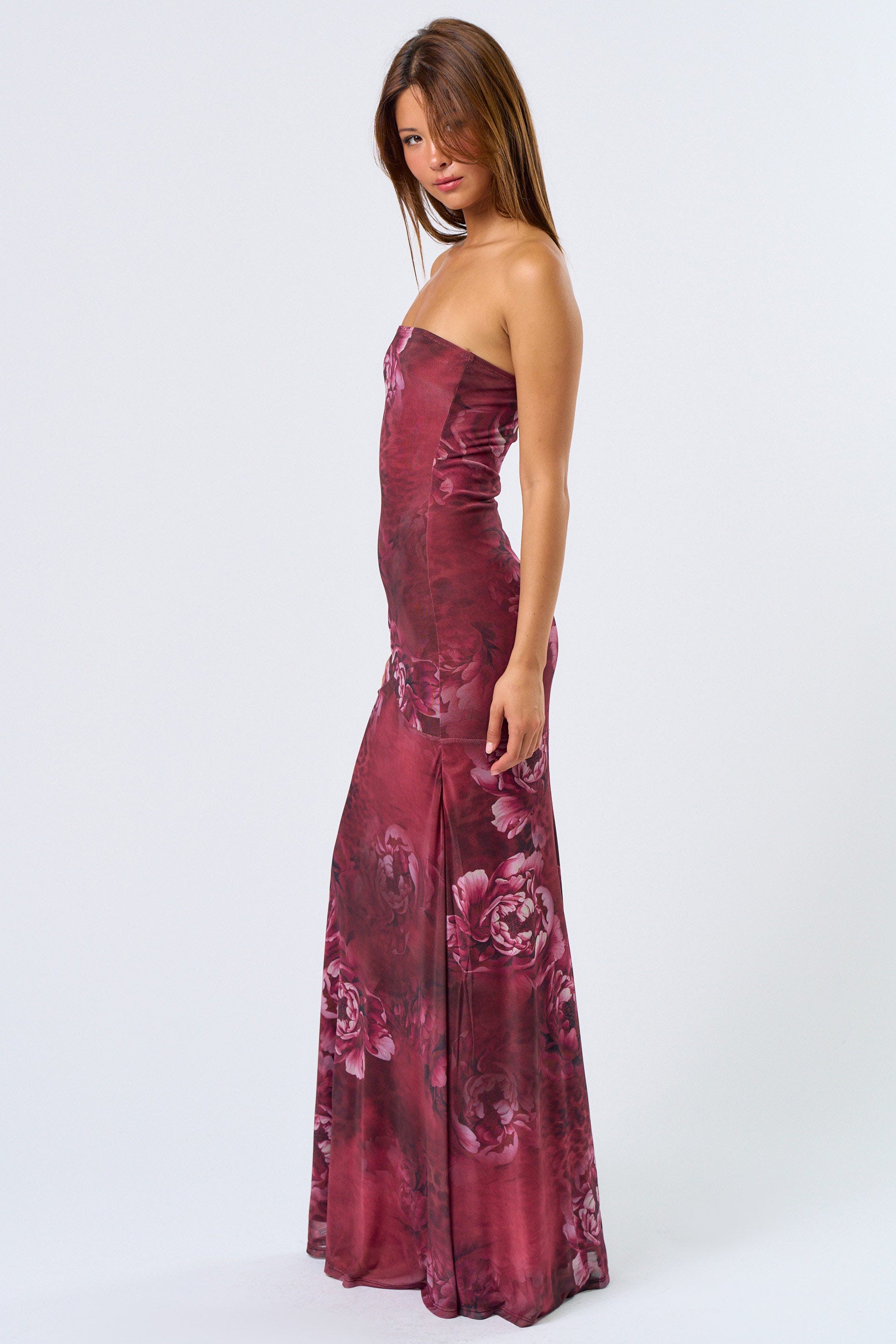 Tube Maxi Dress - burgundy floral, womens dresses collection
