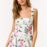 Sleeveless Back Tie Romper - Off White/Multicolor flowers, Women's Romper Collection