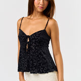 Velvet Front Tie Cami - black, womens top collection