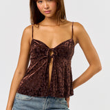 Velvet Front Tie Cami - brown, womens top collection