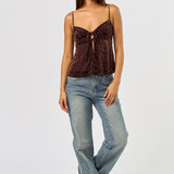 Velvet Front Tie Cami - brown, womens top collection