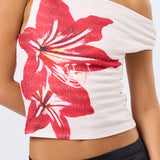 Knot One Shoulder Floral Top - Pink, Women's Tops Collection