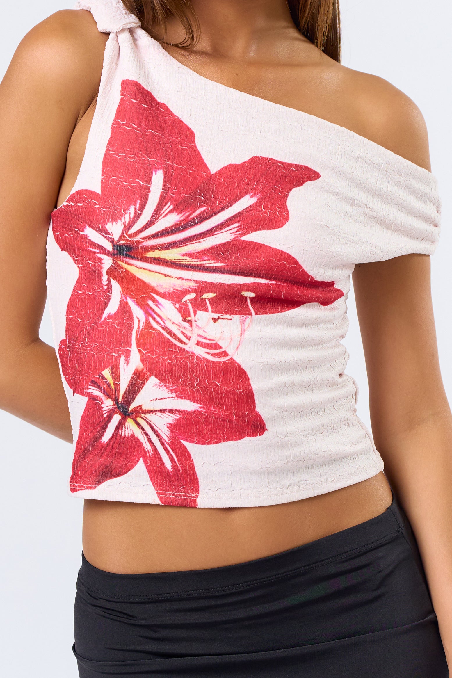 Knot One Shoulder Floral Top - Pink, Women's Tops Collection