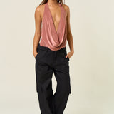 Slingy Cowl Neck Halter Bodysuit - Brown, Women's Tops Collection
