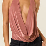 Slingy Cowl Neck Halter Bodysuit - Brown, Women's Tops Collection