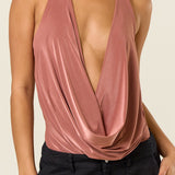 Slingy Cowl Neck Halter Bodysuit - Brown, Women's Tops Collection