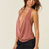 Slingy Cowl Neck Halter Bodysuit - Brown, Women's Tops Collection