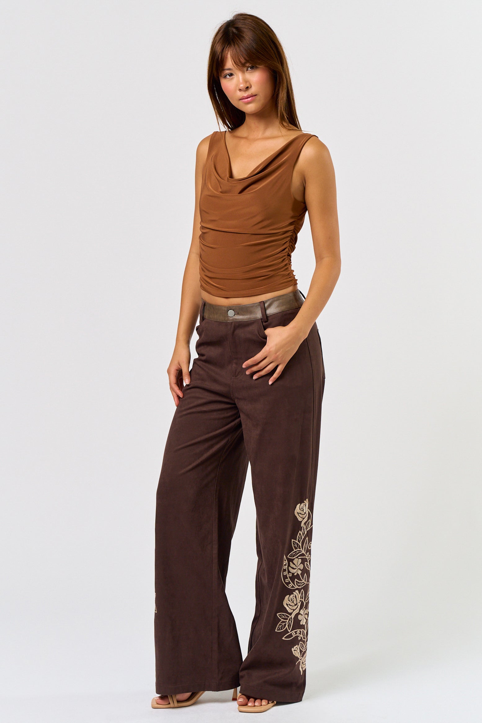 Cowl Neck and Back Sunky Top - cognac, womens top collection