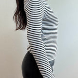 Turtle Neck Knit Top - black and white striped, womens top collection