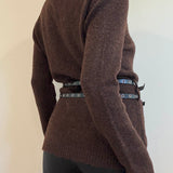 Chunky Cardigan With Waist Belt - chocolate brown with black belt, womens cardigan collection