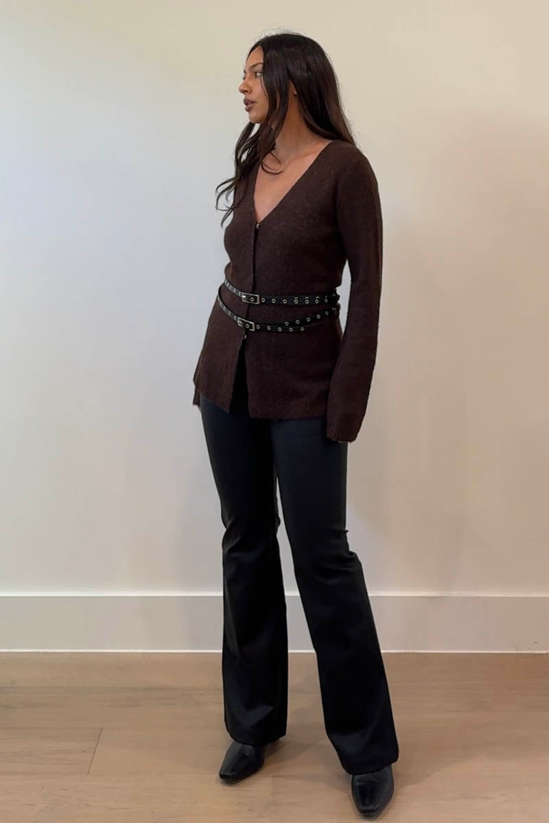 Chunky Cardigan With Waist Belt - chocolate brown with black belt, womens cardigan collection