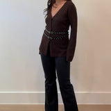 Chunky Cardigan With Waist Belt - chocolate brown with black belt, womens cardigan collection