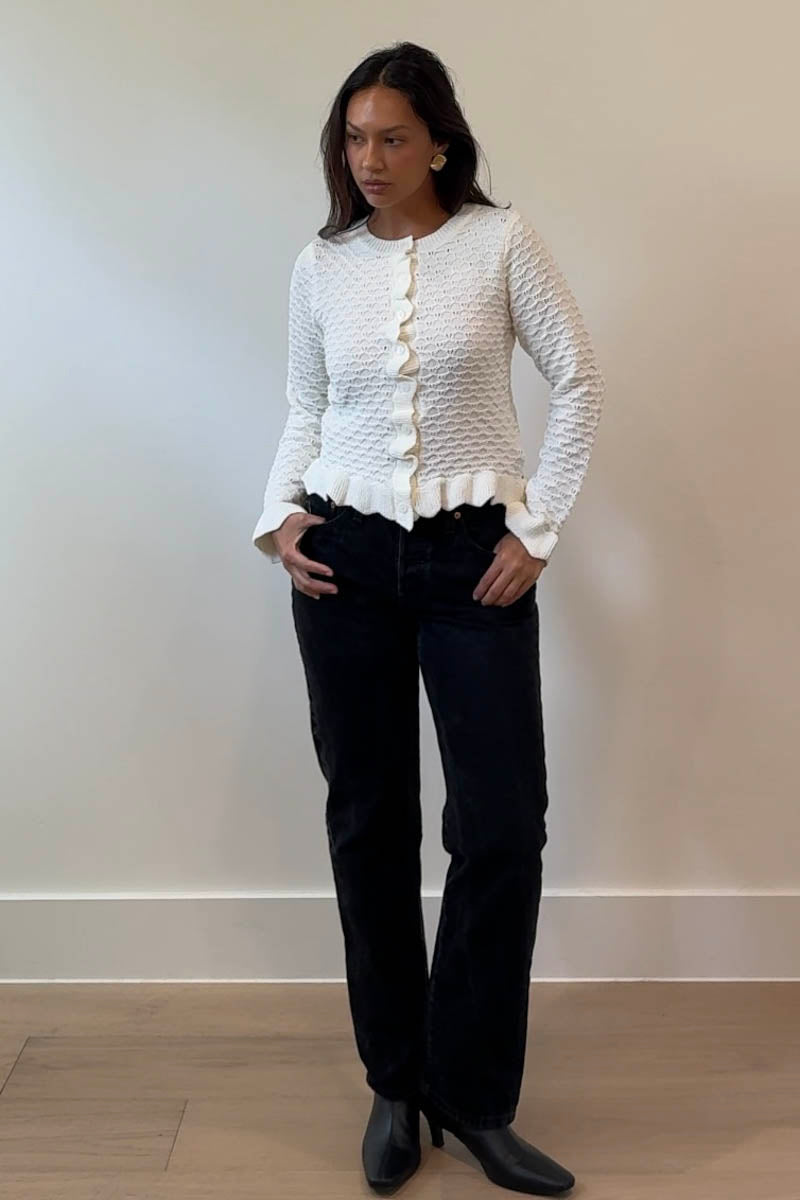 Ruffled Edge Cardigan - white, womens cardigan collection