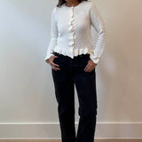 Ruffled Edge Cardigan - white, womens cardigan collection