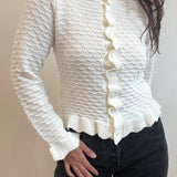 Ruffled Edge Cardigan - white, womens cardigan collection