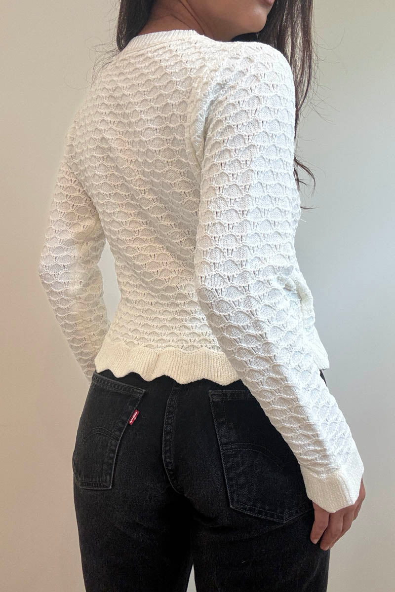 Ruffled Edge Cardigan - white, womens cardigan collection