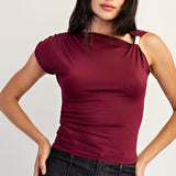 Asymmetrical Knit Top With Gold Trim