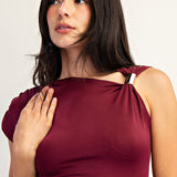 Asymmetrical Knit Top With Gold Trim