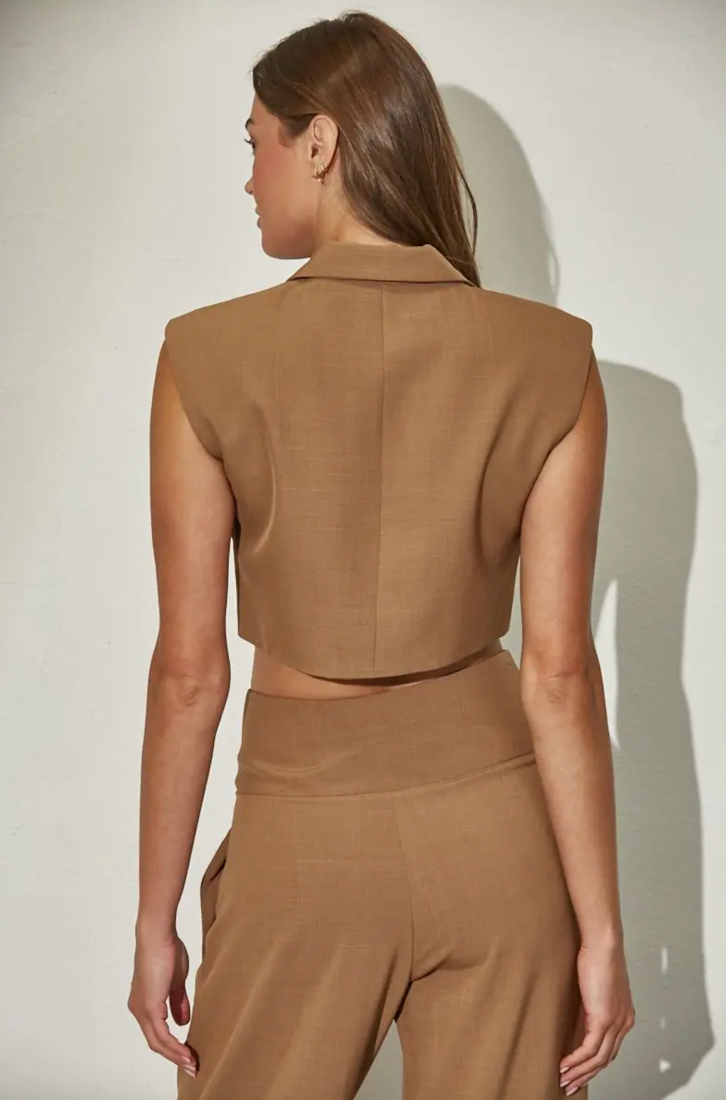 Cropped Button Down Woven Vest - mocha, womens top/matching set collection