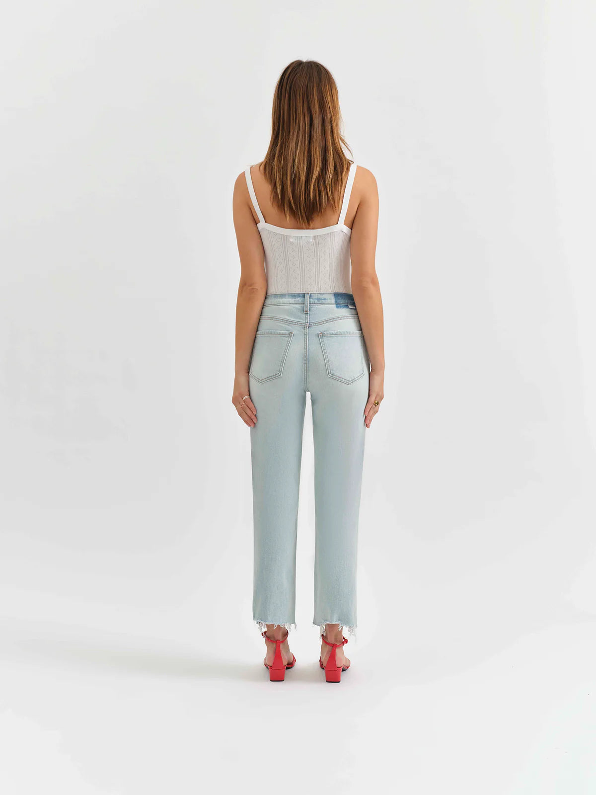Daze - Straight Leg Jean - Light Denim, ankle length, slightly frayed bottom, Women's Jeans Collection