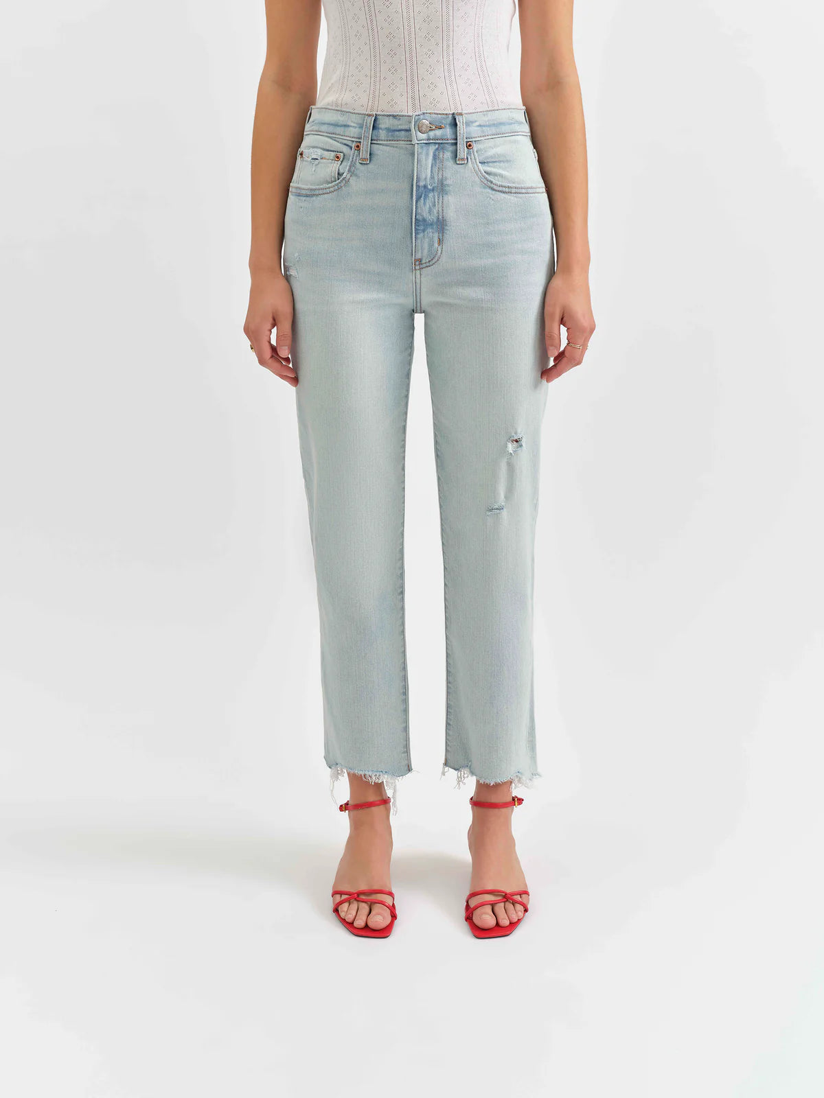 Daze - Straight Leg Jean - Light Denim, ankle length, slightly frayed bottom, Women's Jeans Collection