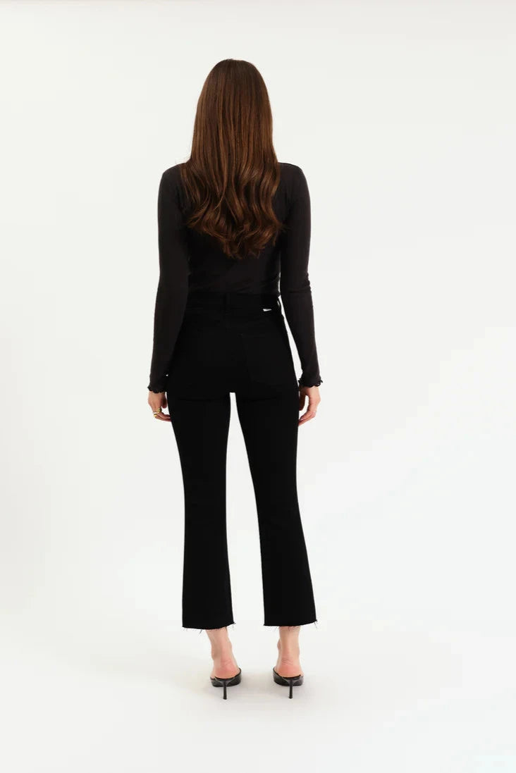 Daze - High Rise Crop Flare - black, womens jean collection
