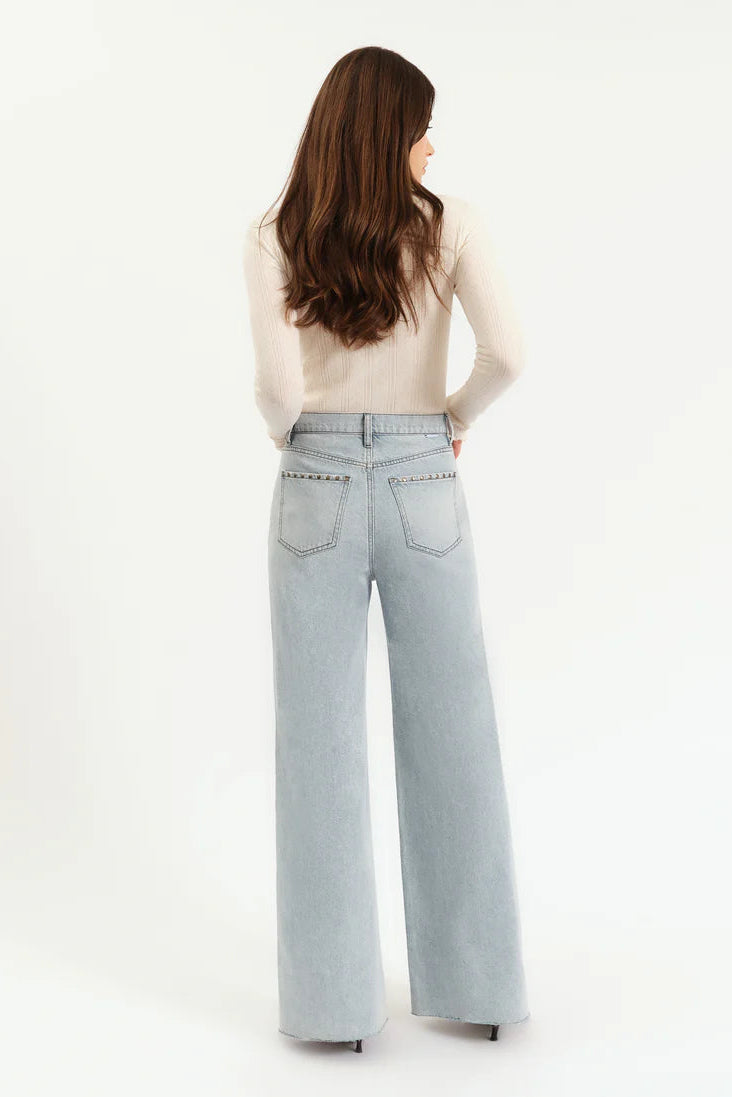 Daze - Studded Wide Leg - light denim, womens jean collection