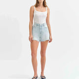 Daze - Knockout Tear Repair Short - Light Denim, high waisted, slightly frayed bottom, Women's Denim Shorts collection