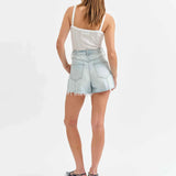 Daze - Knockout Tear Repair Short - Light Denim, high waisted, slightly frayed bottom, Women's Denim Shorts collection