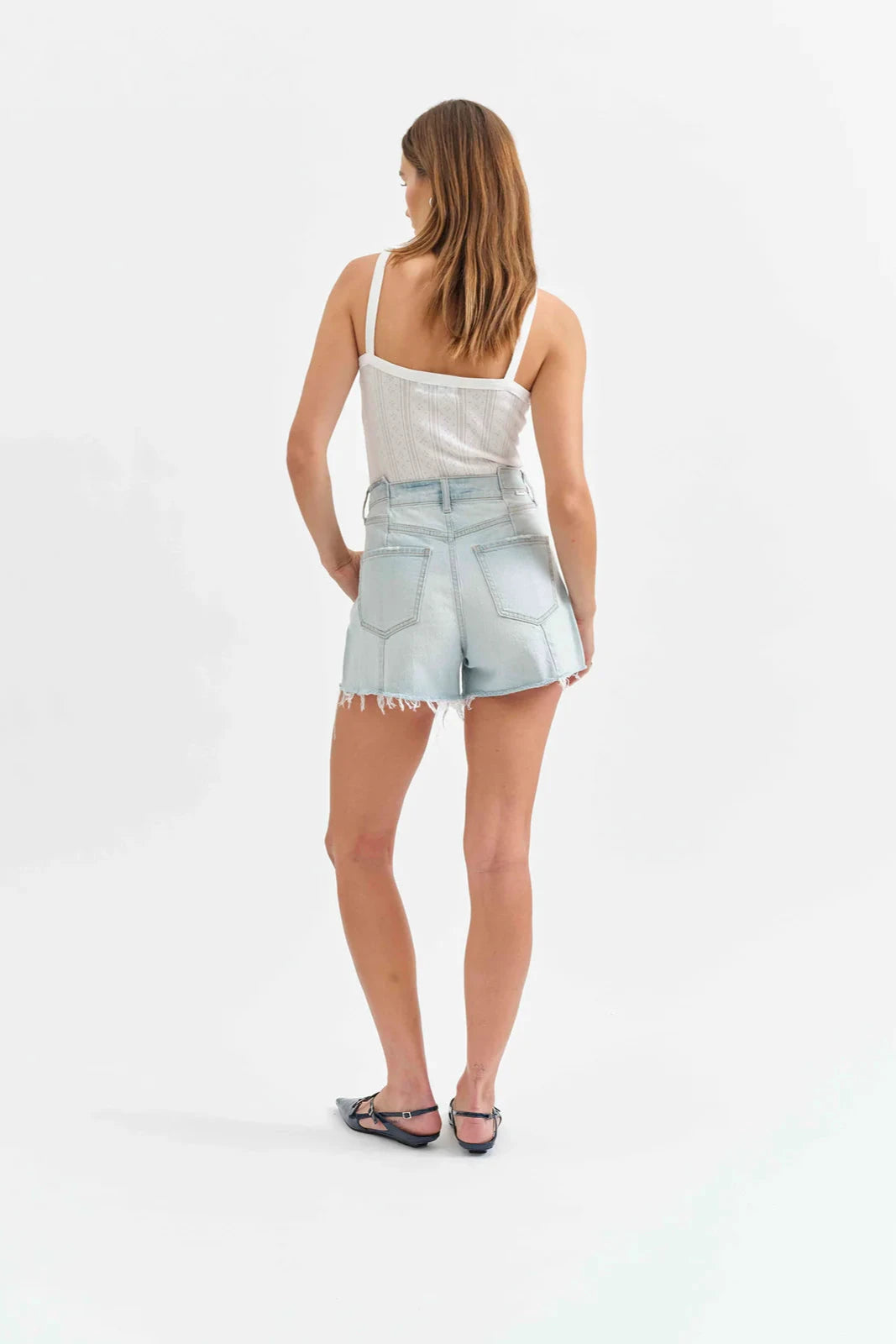 Daze - Knockout Tear Repair Short - Light Denim, high waisted, slightly frayed bottom, Women's Denim Shorts collection