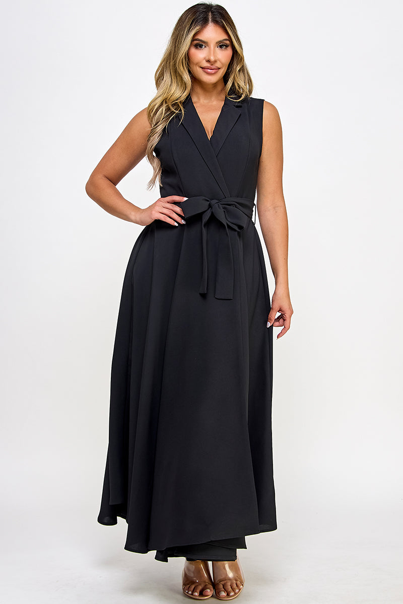 Sleeveless Tie Poplin Dress - black, womens dresses collection