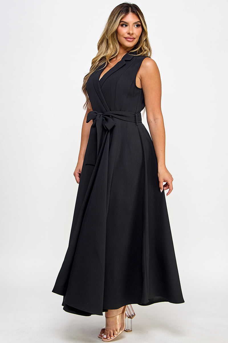 Sleeveless Tie Poplin Dress - black, womens dresses collection