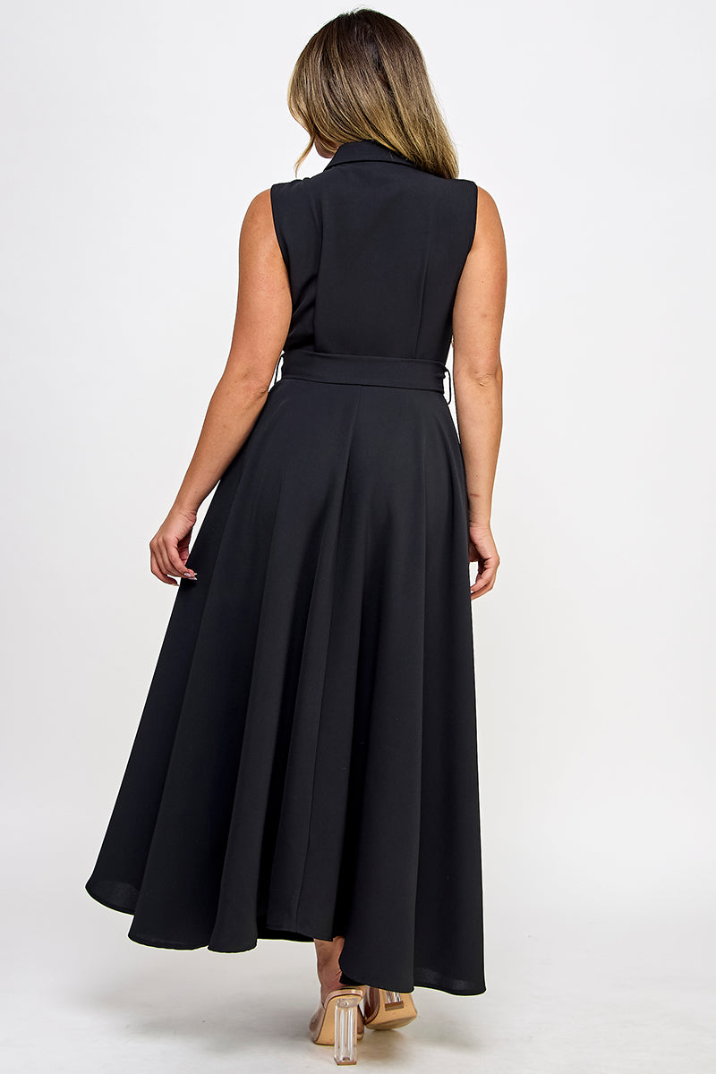 Sleeveless Tie Poplin Dress - black, womens dresses collection