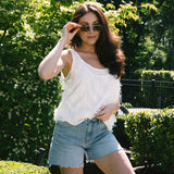 Textured Fringe Layer Tank - White, Women's Tops Collection