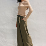 Straight Leg Pant Ribbon Tie - Green, Women's Pants Collection