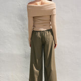 Straight Leg Pant Ribbon Tie - Green, Women's Pants Collection