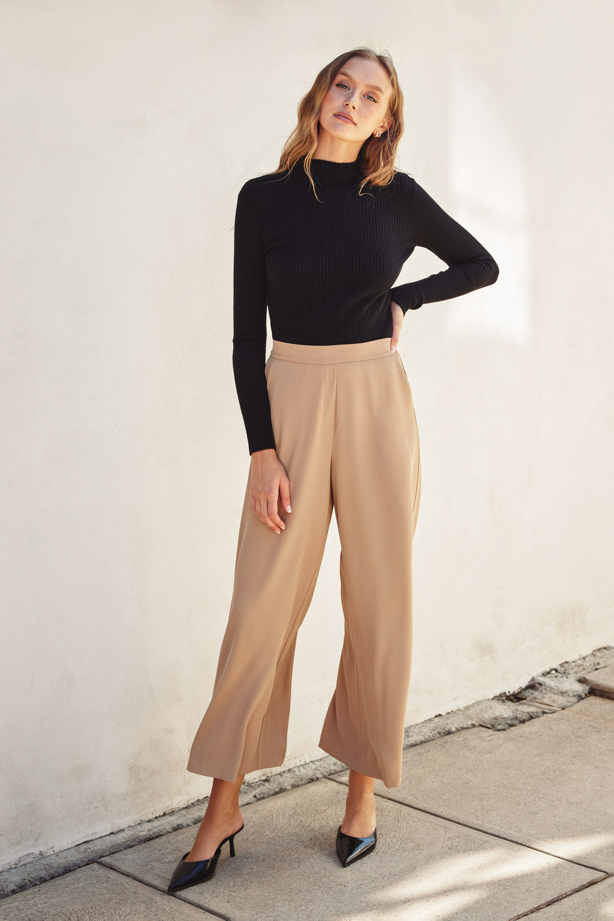 Extra Wide Elastic Waist Pant - Taupe, Women's Pants Collection
