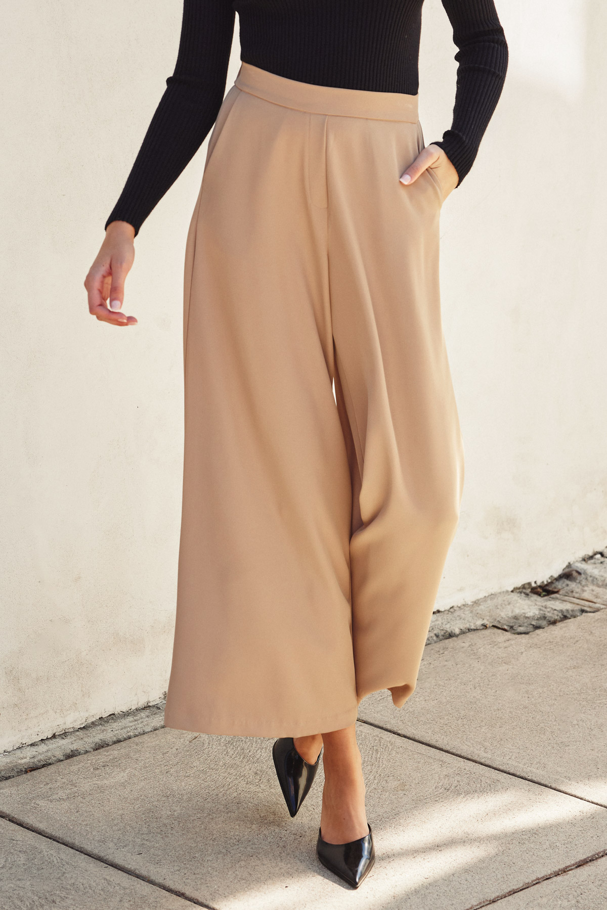 Extra Wide Elastic Waist Pant - Taupe, Women's Pants Collection