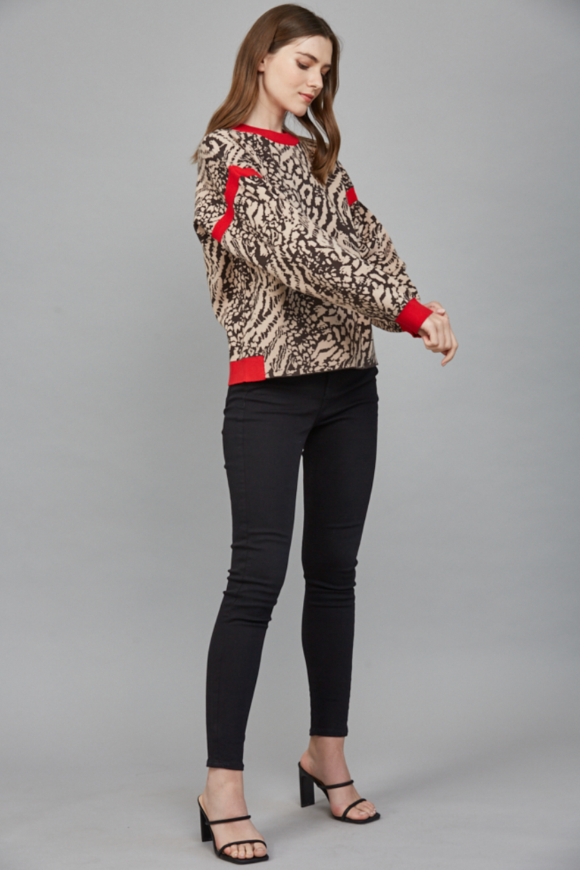 Open Back Sweater - taupe/brown/ red, womens sweater collection