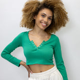 Long Sleeve Rib Henley with Snap Crop
