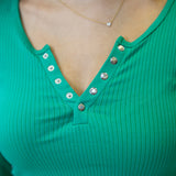 Long Sleeve Rib Henley with Snap Crop