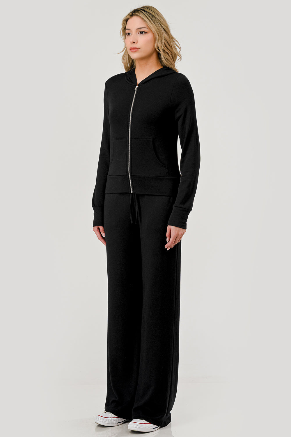 Brushed Fleece Zip Up Sweatshirt - black, womens sweatshirt/matching set collection